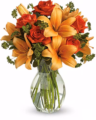Fiery Lily and Rose Bouquet